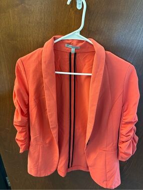 Charlotte Russe Coral-Orange Ruched Sleeve Blazer
